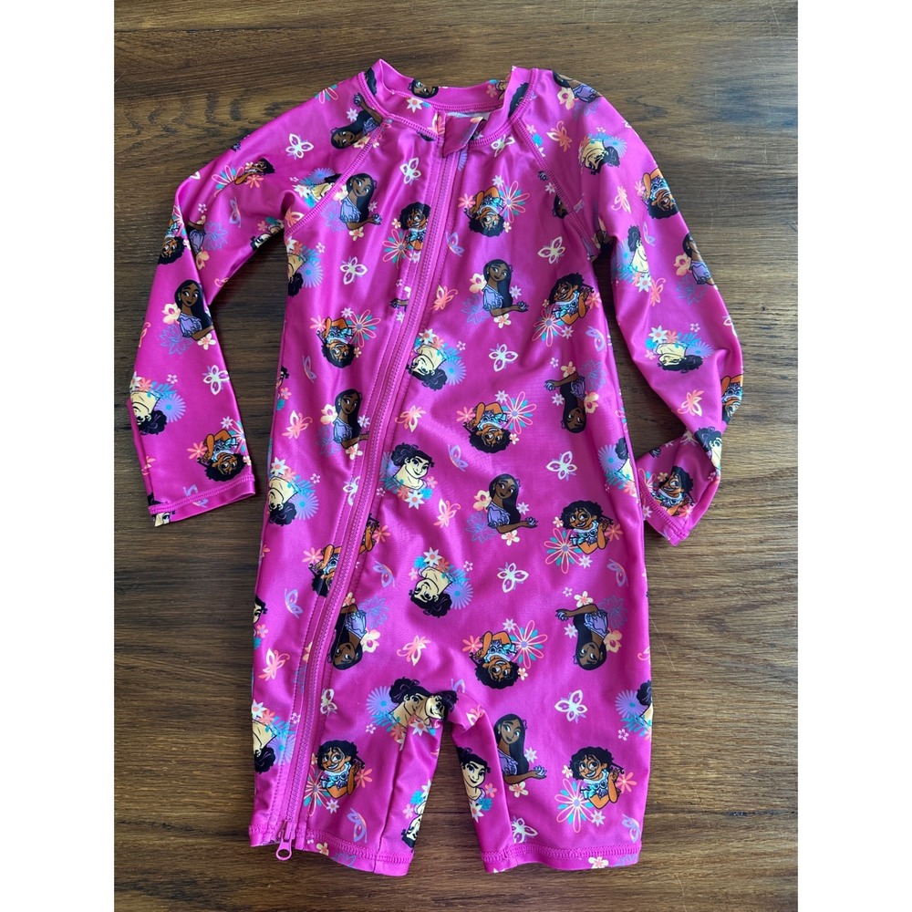 Disney Jumping Beans Encanto Adaptive Rash Guard Swimsuit Pink Mirabel 2T